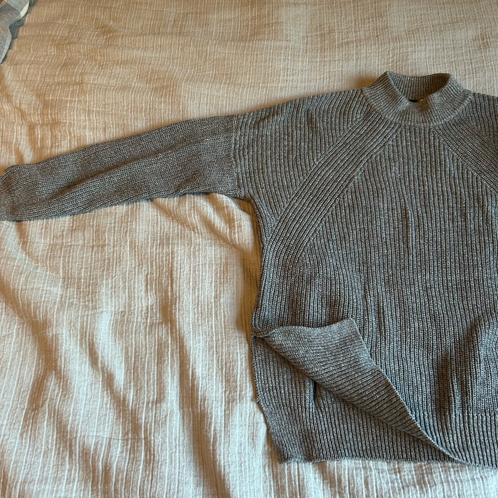 Gray Ribbed Knit Sweater